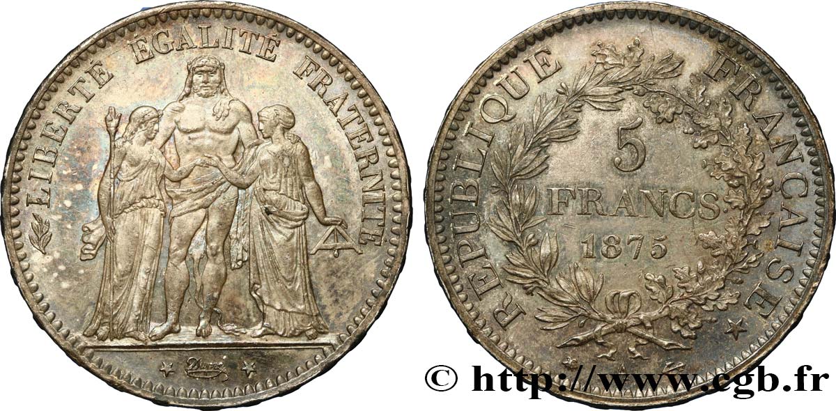 5 francs Hercule 1875 Paris F.334/14 MS60 