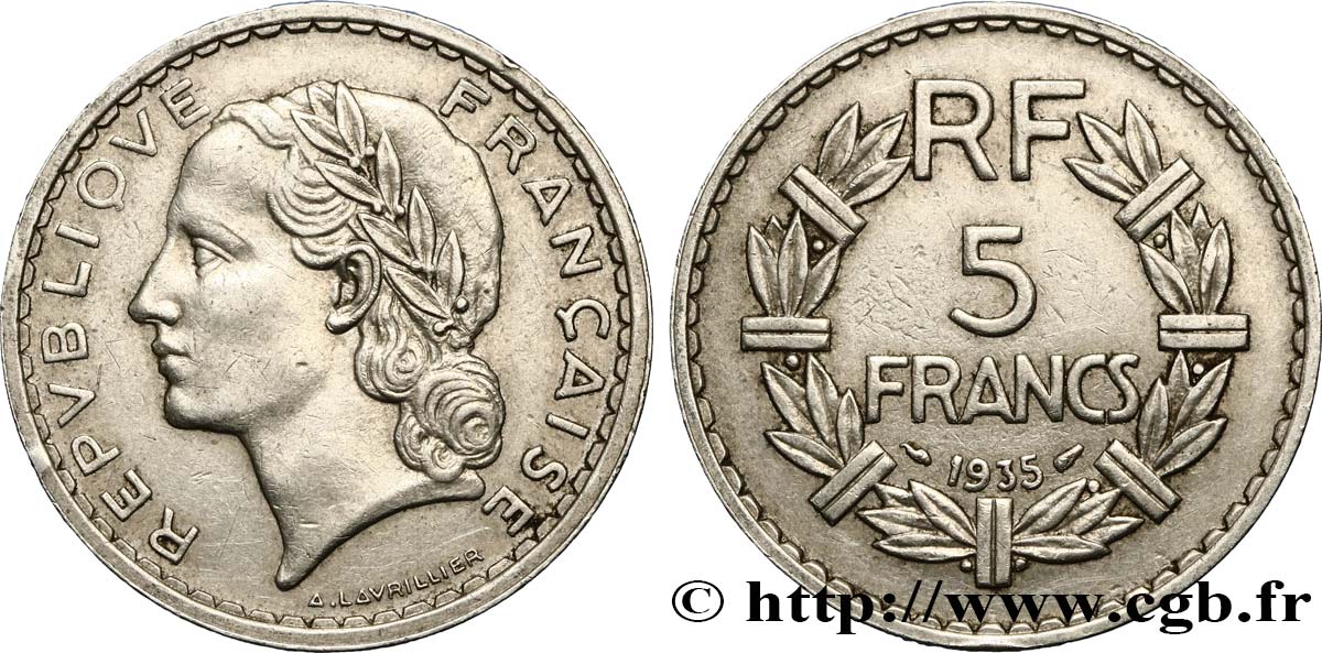 5 francs Lavrillier, nickel 1935  F.336/4 XF45 
