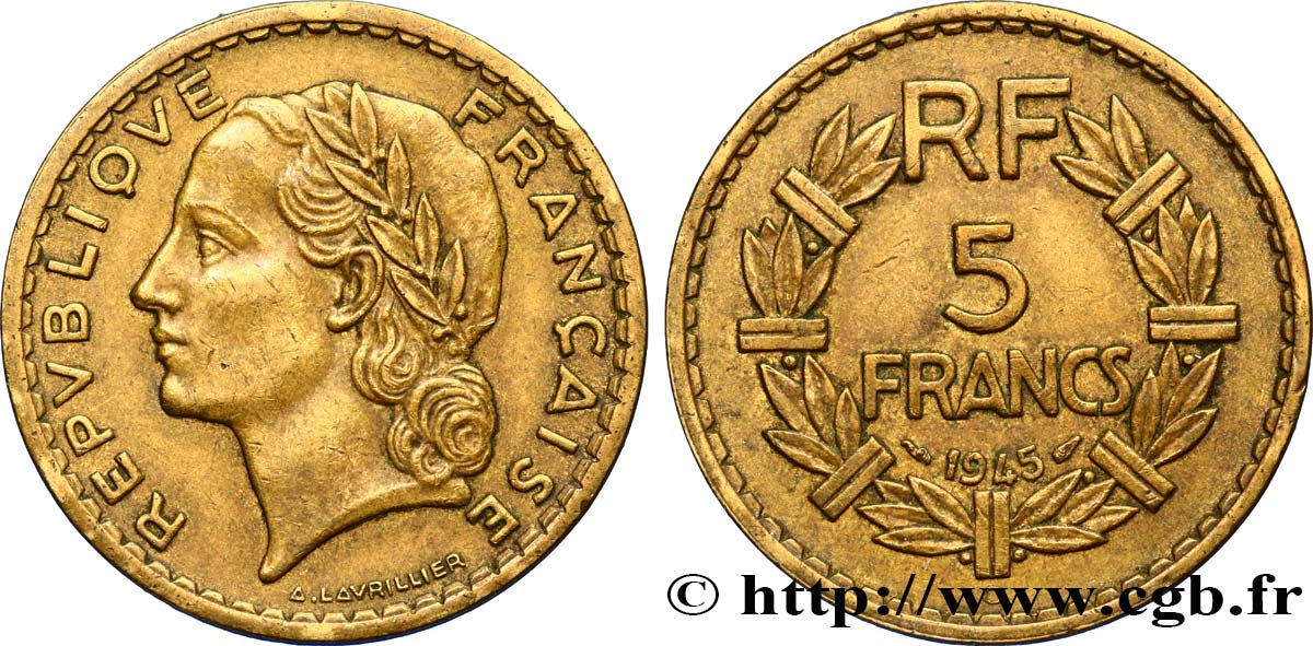 5 francs Lavrillier, bronze-aluminium 1945 Castelsarrasin F.337/6 SS45 