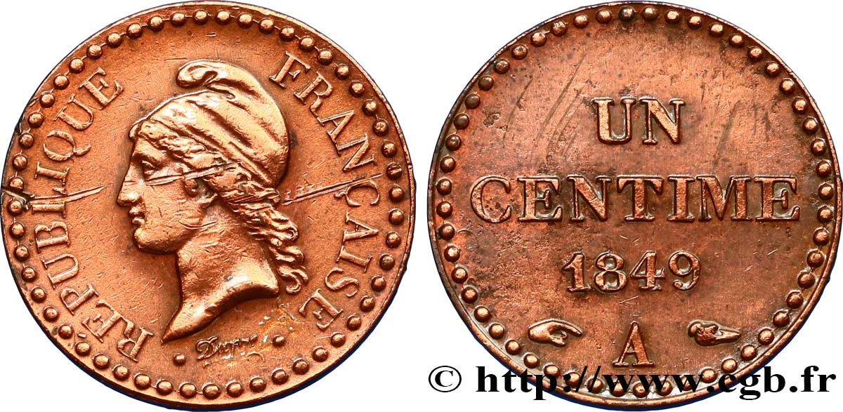 Un centime Dupré, IIe République 1849 Paris F.101/2 XF 