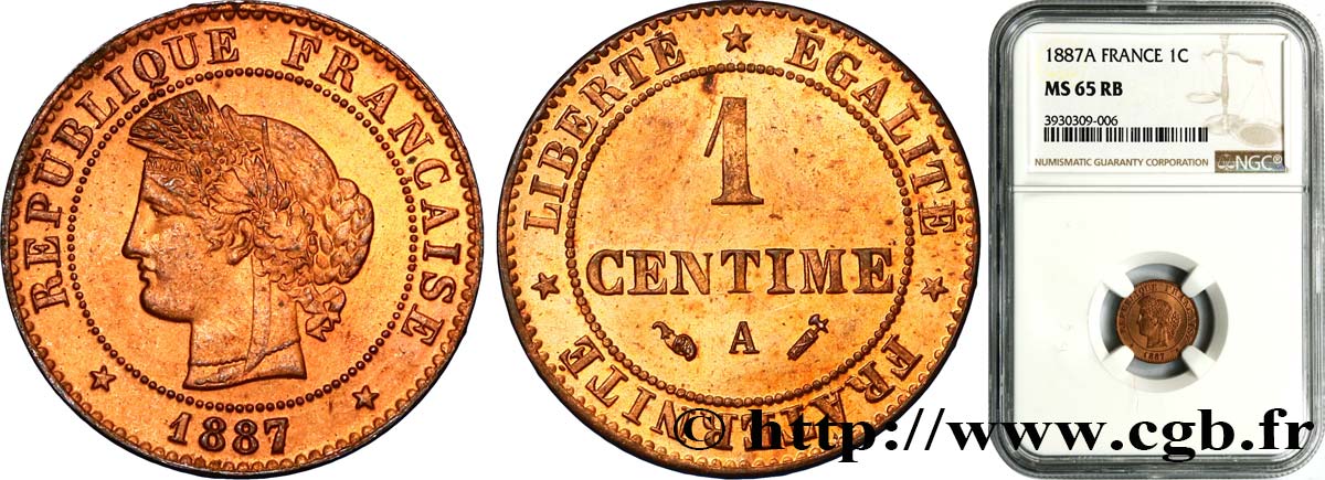 1 centime Cérès 1887 Paris F.104/14 ST65 NGC