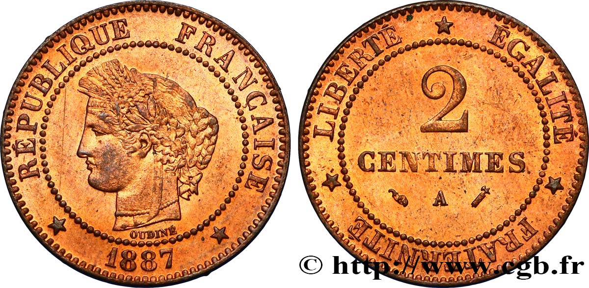 2 centimes Cérès 1887 Paris F.109/13 MS62 