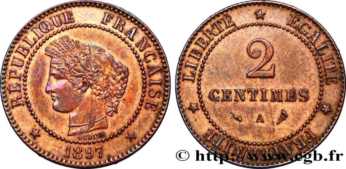 2 centimes Cérès 1897 Paris F.109/23 AU54 