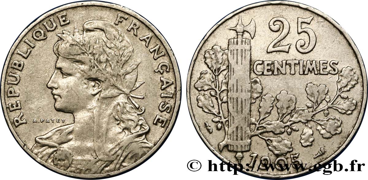 25 centimes Patey, 2e type 1905  F.169/3 XF40 