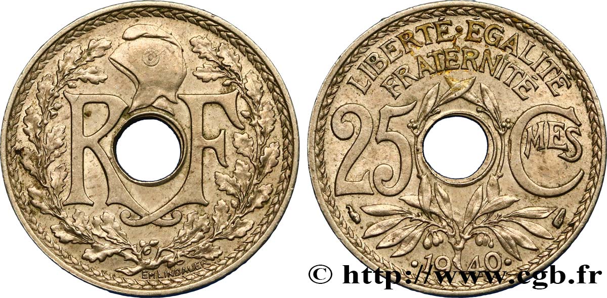 25 centimes Lindauer, maillechort 1940  F.172/4 TTB45 
