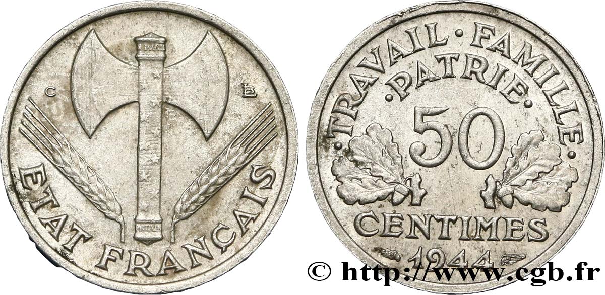 50 centimes Francisque, légère 1944 Castelsarrasin F.196/6 BB52 