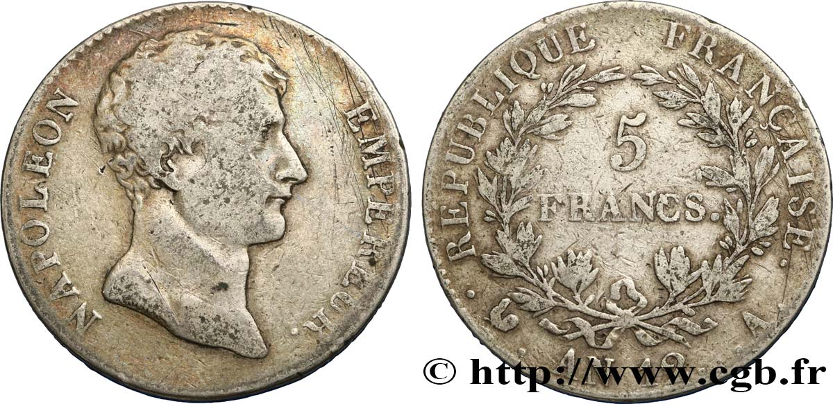 5 francs Napoléon Empereur, type intermédiaire 1804 Paris F.302/1 TB20 