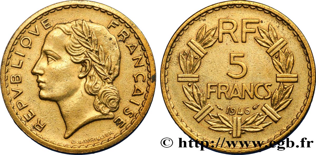 5 francs Lavrillier, bronze-aluminium 1946  F.337/7 MBC50 