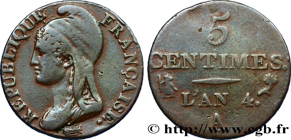 5 centimes Dupré, petit module 1796 Paris F.113/1 TTB42 