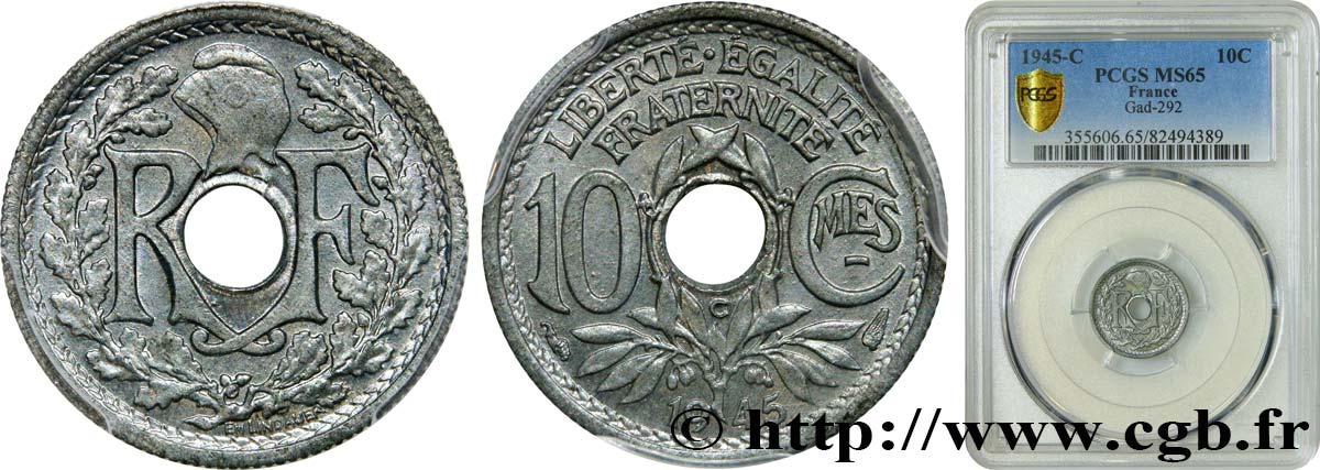 10 centimes Lindauer, petit module 1945 Castelsarrasin F.143/4 FDC65 PCGS