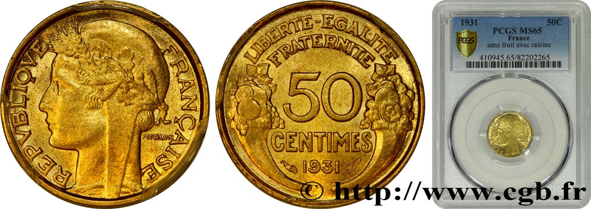 50 centimes Morlon, avec raisin sans fruit 1931  F.192/4 FDC65 PCGS
