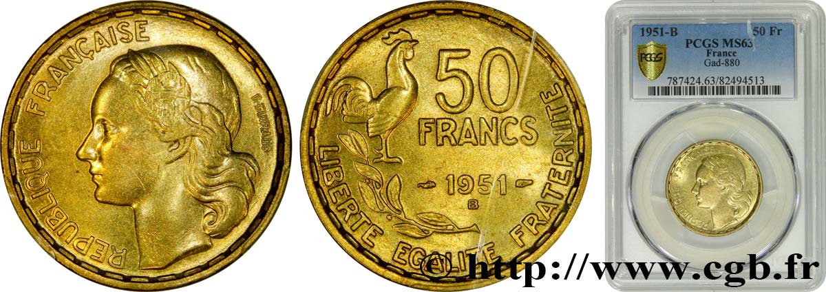 50 francs Guiraud 1951 Beaumont-Le-Roger F.425/6 SPL63 PCGS
