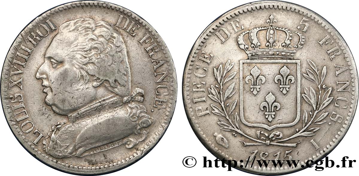 5 francs Louis XVIII, buste habillé 1815 Limoges F.308/20 VF35 
