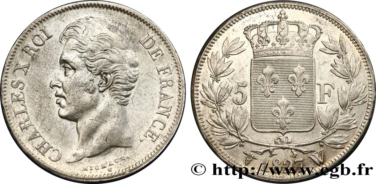 5 francs Charles X, 2e type 1827 Lille F.311/13 TTB50 