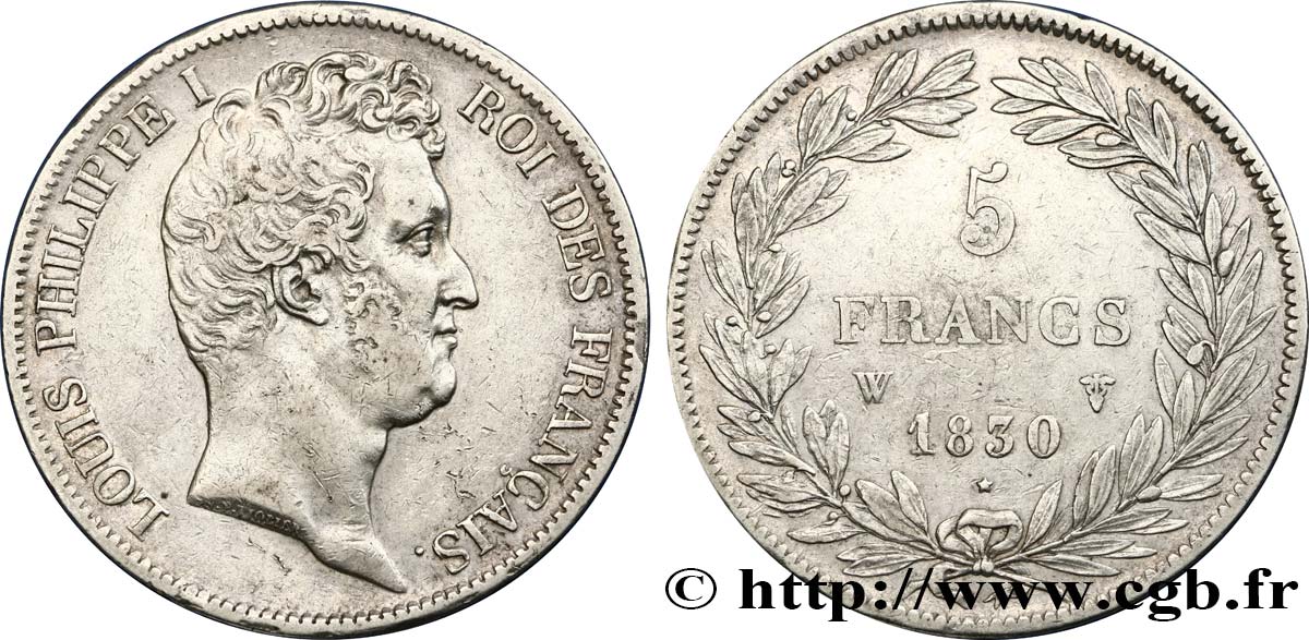 5 francs type Tiolier avec le I, tranche en creux 1830 Lille F.315/13 TTB45 