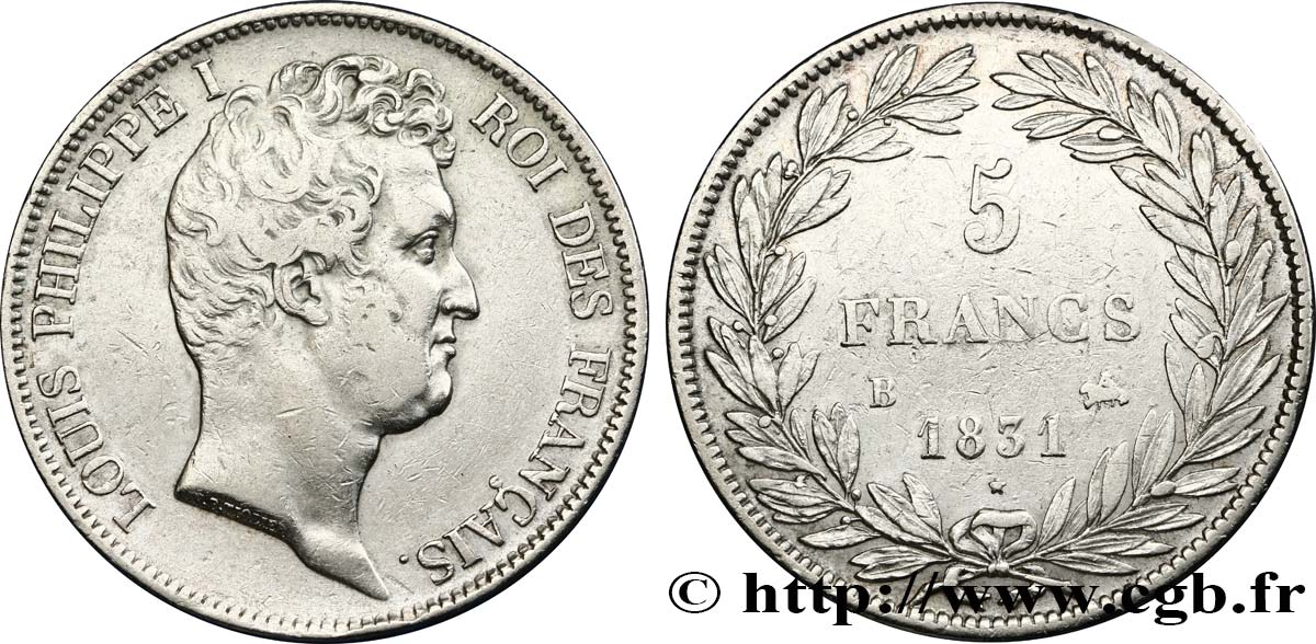 5 francs type Tiolier avec le I, tranche en creux 1831 Rouen F.315/15 BC35 