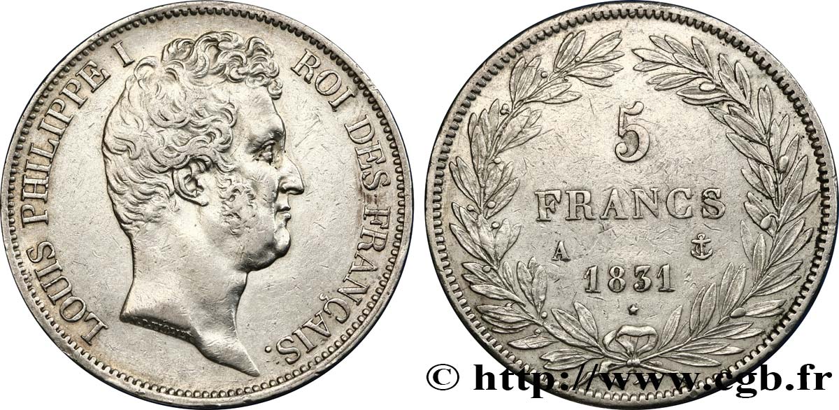 5 francs type Tiolier avec le I, tranche en relief 1831 Paris F.316/2 SS45 