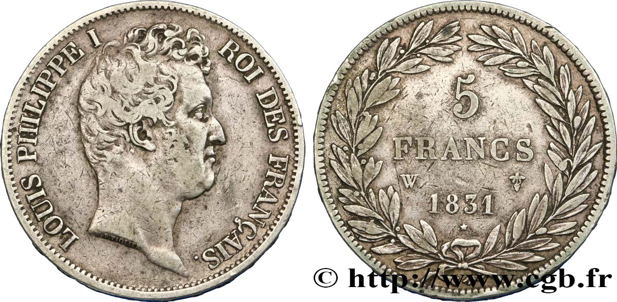 5 francs type Tiolier avec le I, tranche en relief 1831 Lille F.316/4 S35 