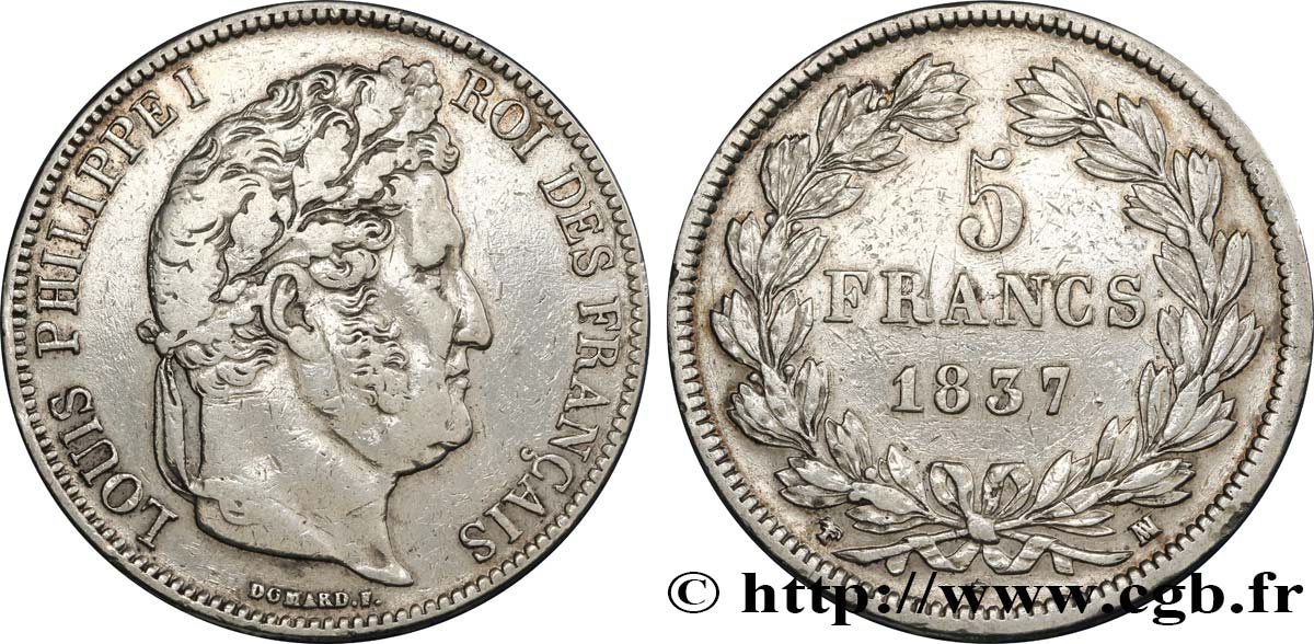 5 francs IIe type Domard 1837 Marseille F.324/66 TB35 