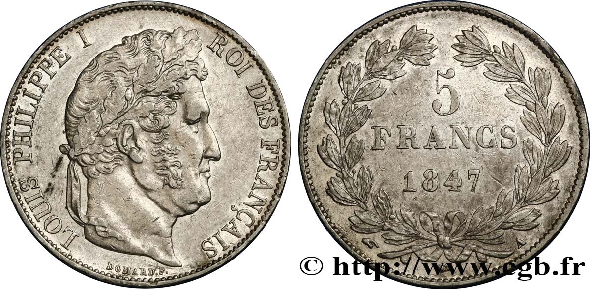 5 francs IIIe type Domard 1847 Paris F.325/14 TTB48 