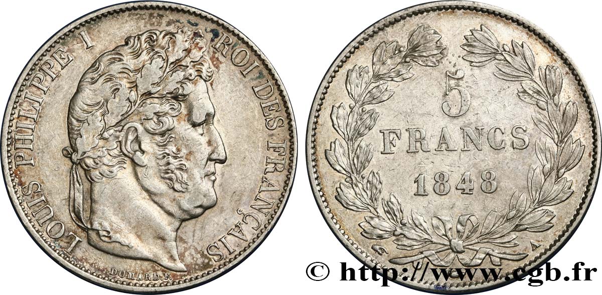 5 francs IIIe type Domard 1848 Paris F.325/17 MBC50 