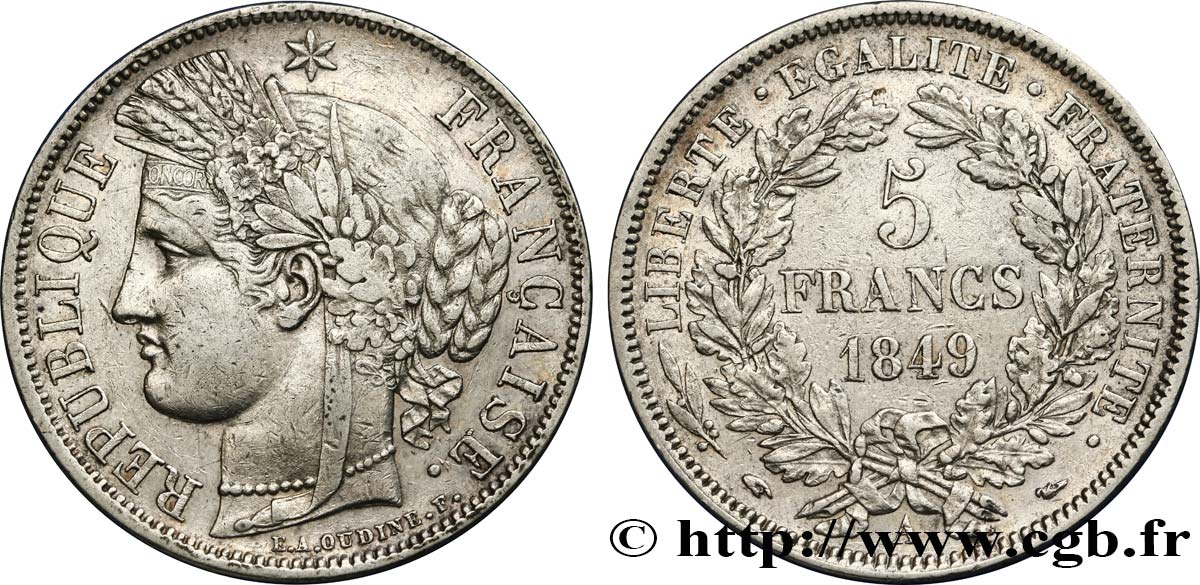 5 francs Cérès, IIe République 1849 Paris F.327/1 XF48 