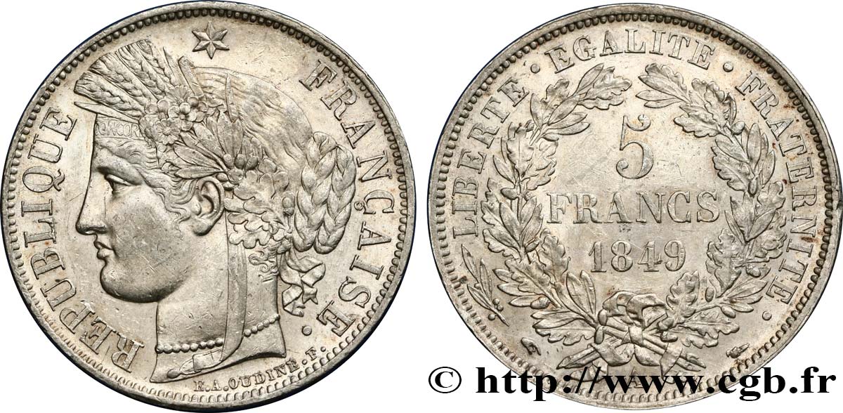 5 francs Cérès, IIe République 1849 Paris F.327/1 TTB52 