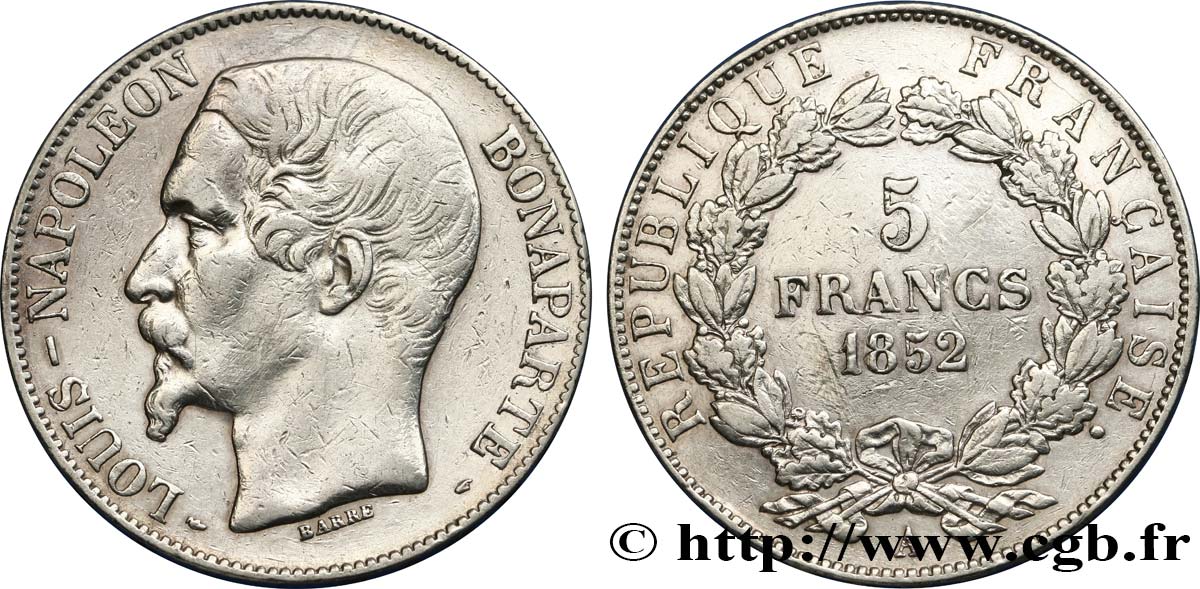 5 francs Louis-Napoléon, 1er type 1852 Paris F.329/1 TB35 