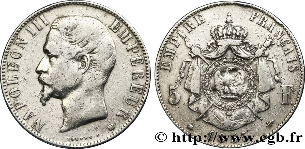 5 francs Napoléon III, tête nue 1855 Strasbourg F.330/4 S25 