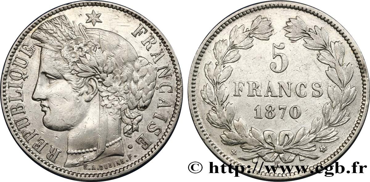 5 francs Cérès, sans légende 1870 Bordeaux F.332/5 BC35 