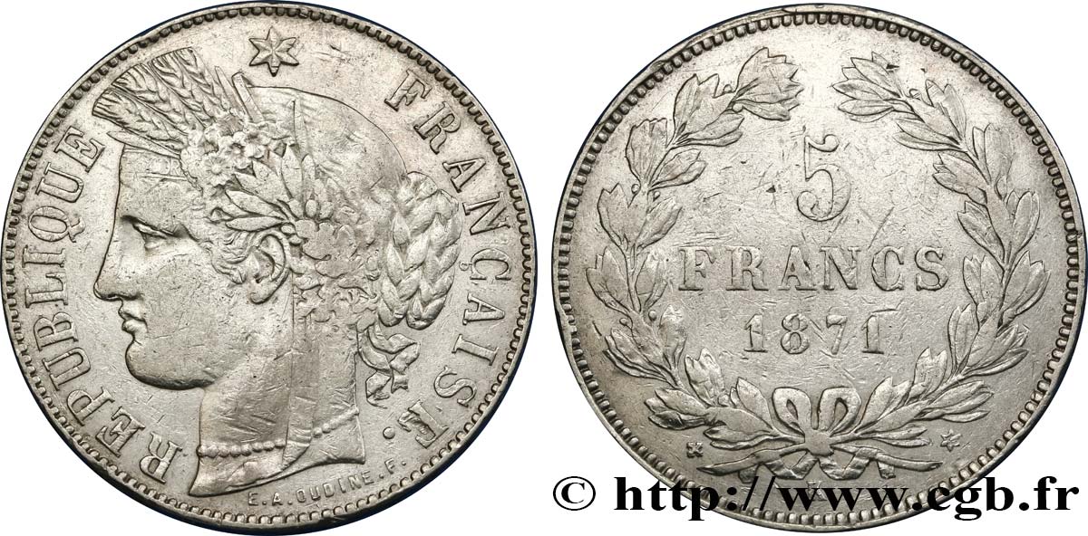 5 francs Cérès, sans légende 1871 Bordeaux F.332/8 BC25 