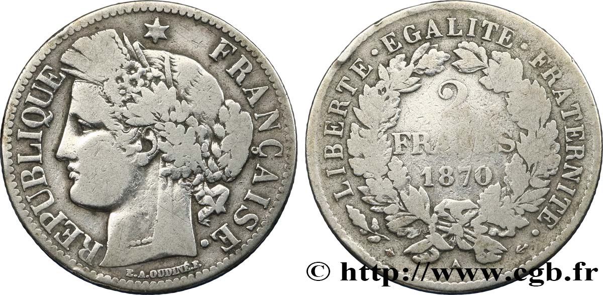 2 francs Cérès, avec légende 1870 Paris F.265/2 F15 