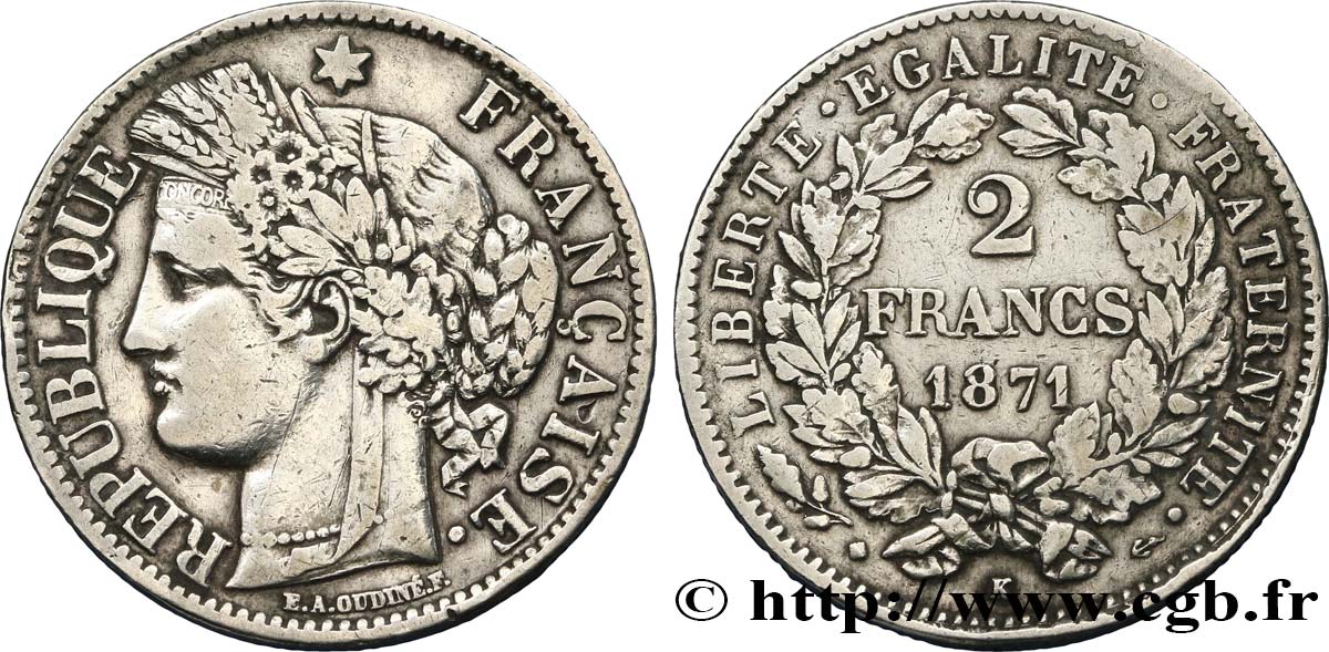 2 francs Cérès, avec légende 1871 Bordeaux F.265/7 TB35 