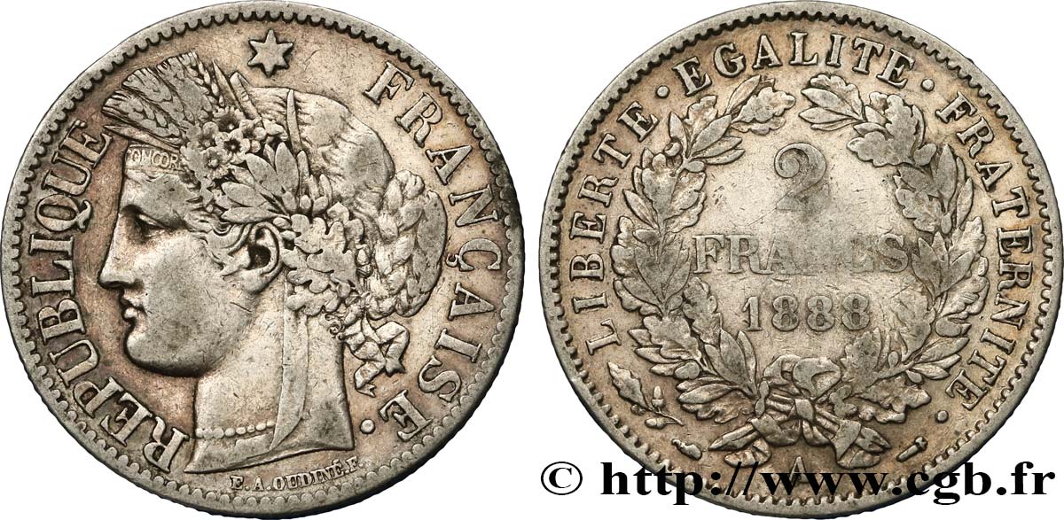 2 francs Cérès, avec légende 1888 Paris F.265/14 TB25 