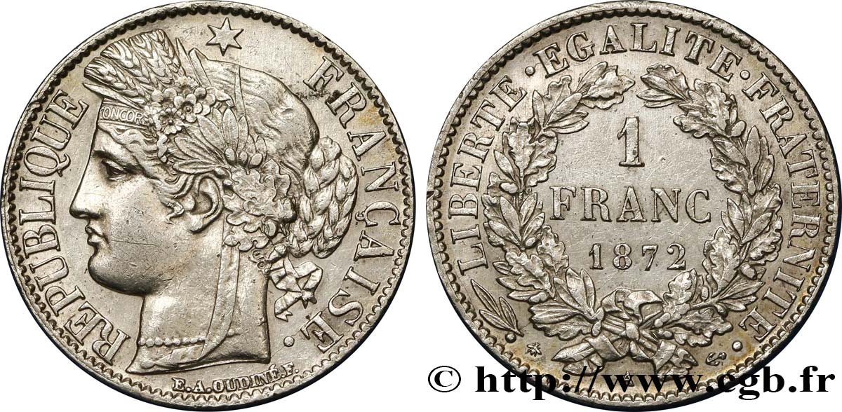 1 franc Cérès, Troisième République 1872 Paris F.216/5 MBC50 