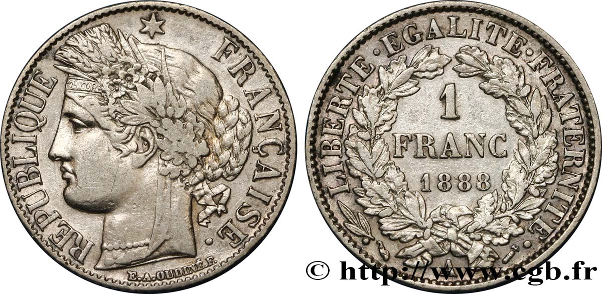 1 franc Cérès, Troisième République 1888 Paris F.216/10 TB35 