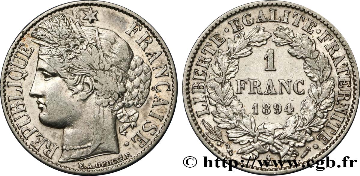 1 franc Cérès Troisième république 1894 Paris F.216/12 BB45 