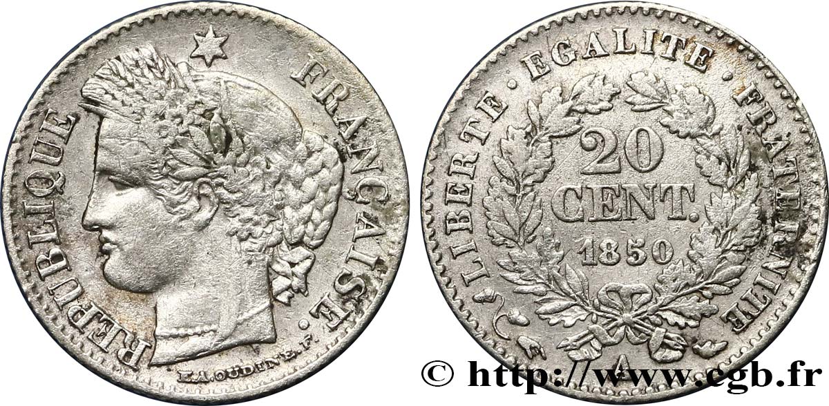 20 centimes Cérès, IIe République 1850 Paris F.146/2 MB25 