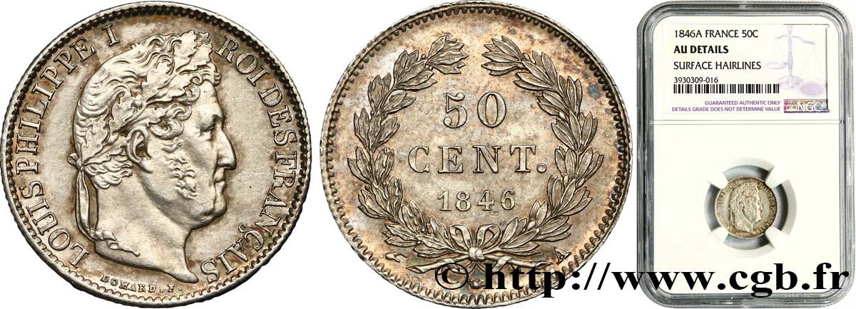 50 centimes Louis-Philippe 1846 Paris F.183/7 SPL NGC