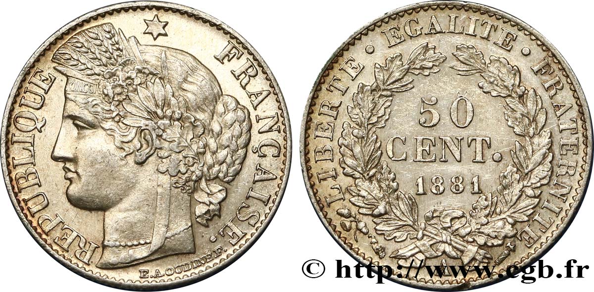 50 centimes Cérès, IIIe République 1881 Paris F.189/9 VZ60 