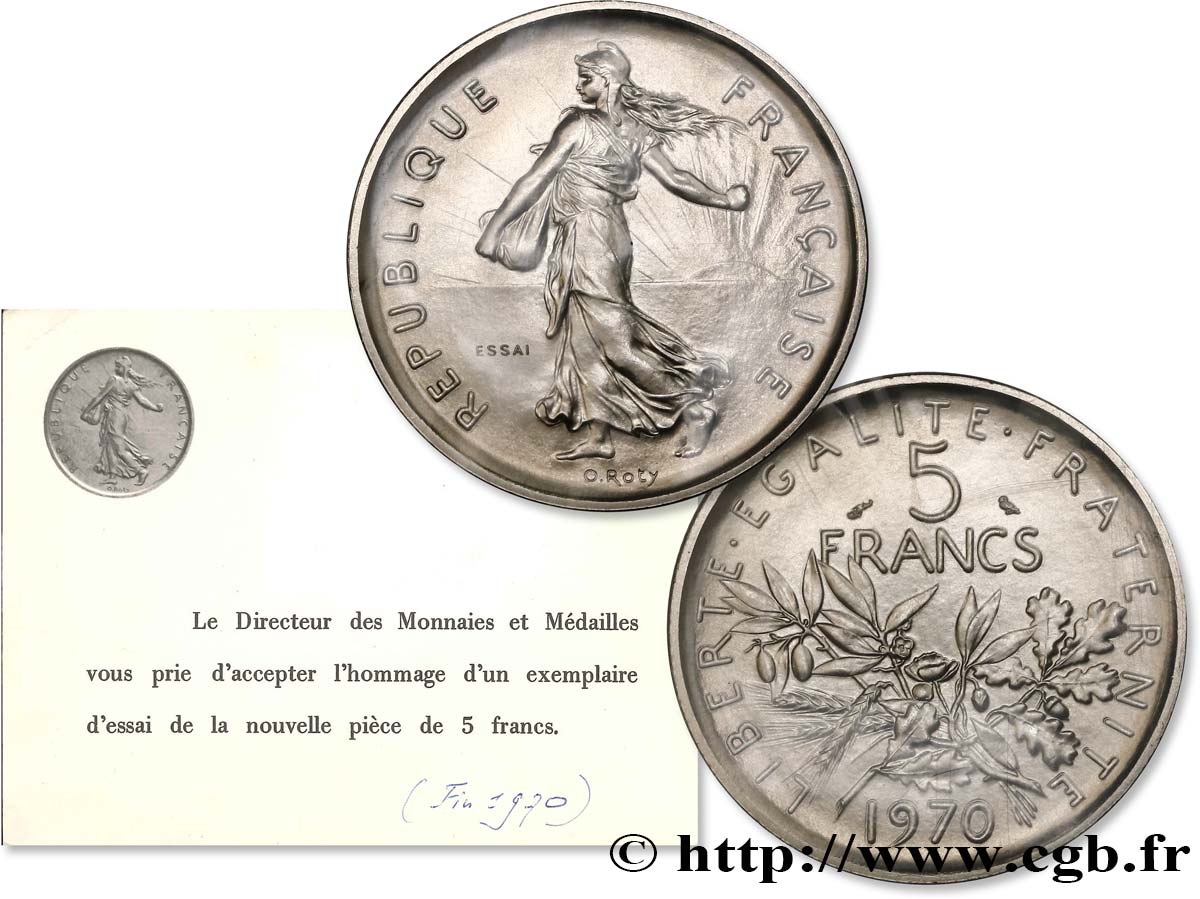 Essai de 5 francs Semeuse, nickel 1970 Paris F.341/1 FDC 