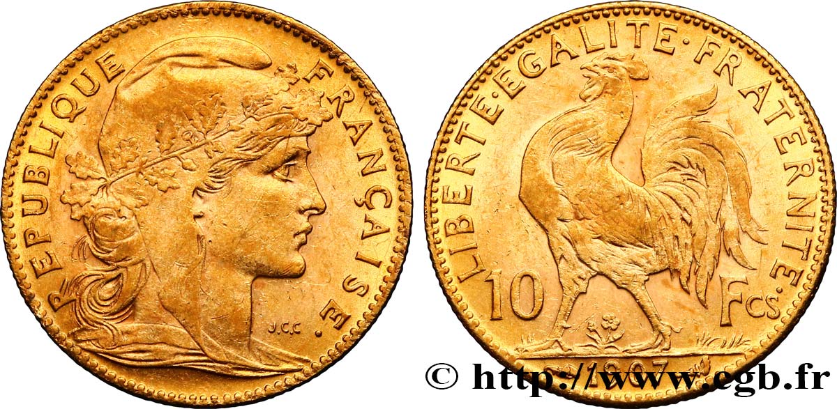 10 francs or Coq 1907 Paris F.509/8 EBC60 