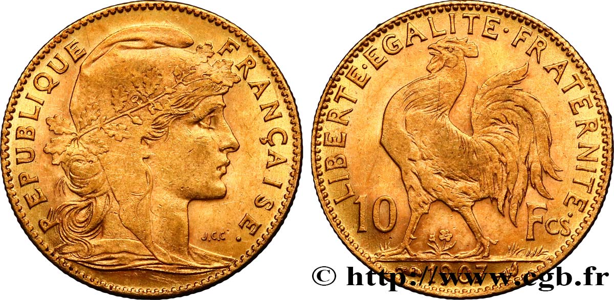 10 francs or Coq 1907 Paris F.509/8 SPL60 