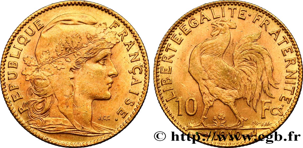 10 francs or Coq 1910 Paris F.509/11 SUP60 
