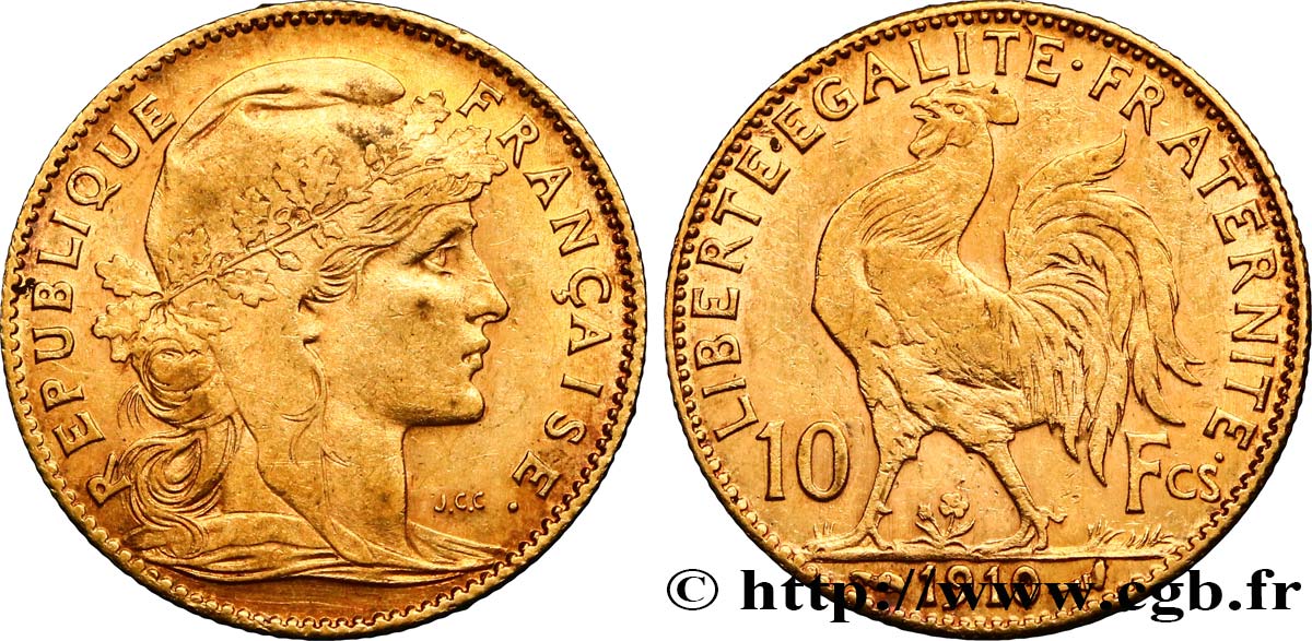 10 francs or Coq 1910 Paris F.509/11 SPL60 