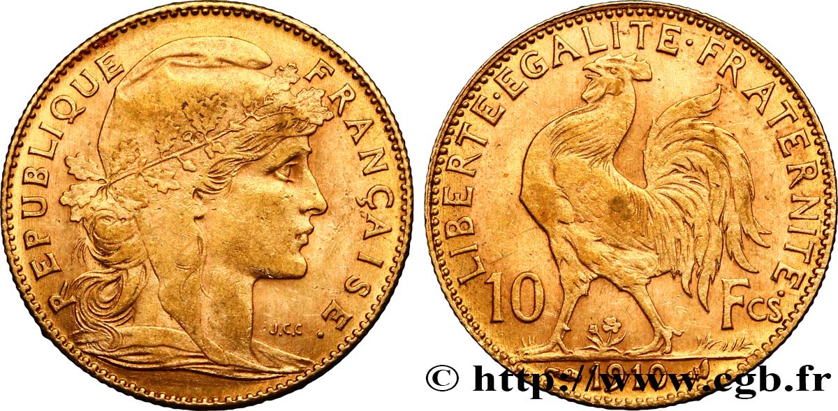 10 francs or Coq 1910 Paris F.509/11 VZ60 
