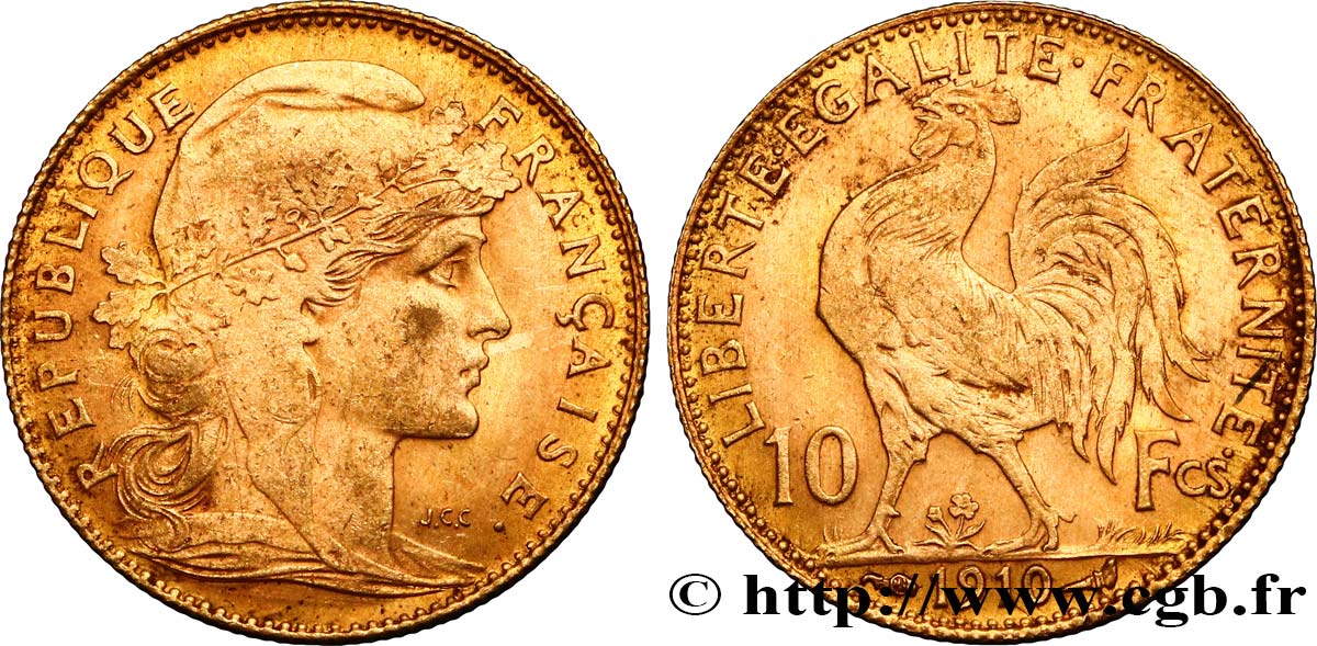 10 francs or Coq 1910 Paris F.509/11 VZ62 