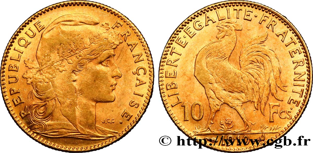 10 francs or Coq 1910 Paris F.509/11 SPL62 