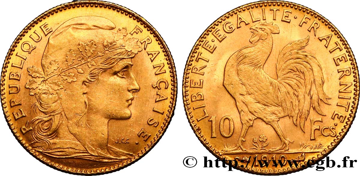 10 francs or Coq 1910 Paris F.509/11 VZ62 