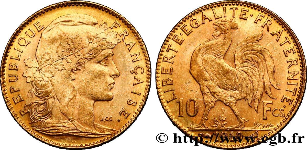 10 francs or Coq 1910 Paris F.509/11 EBC62 